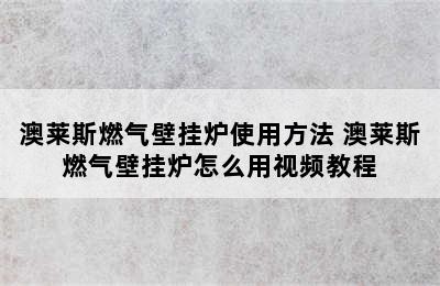 澳莱斯燃气壁挂炉使用方法 澳莱斯燃气壁挂炉怎么用视频教程